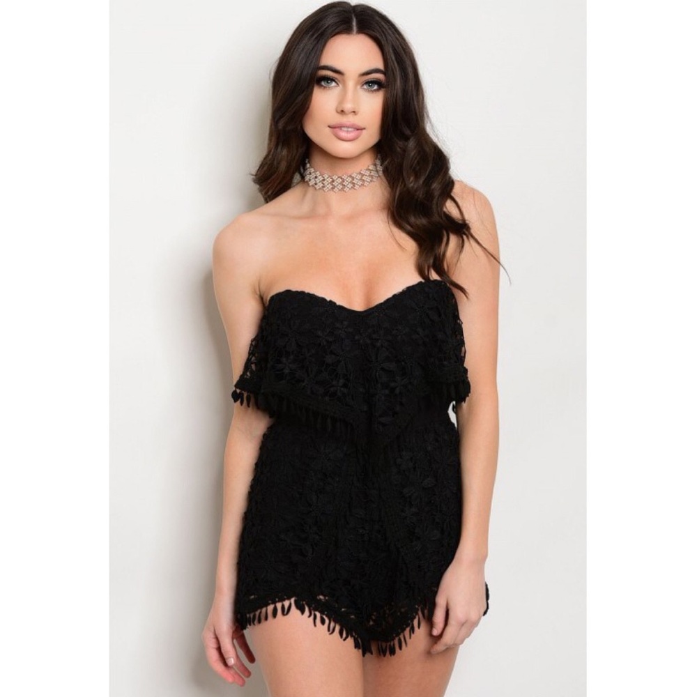 Black strapless romper